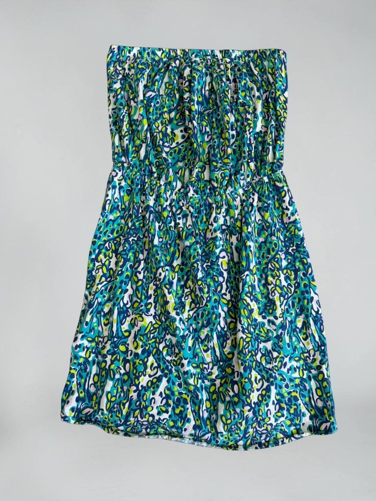 Lilly Pulitzer Green Blue Floral Strapless Dress Size Medium